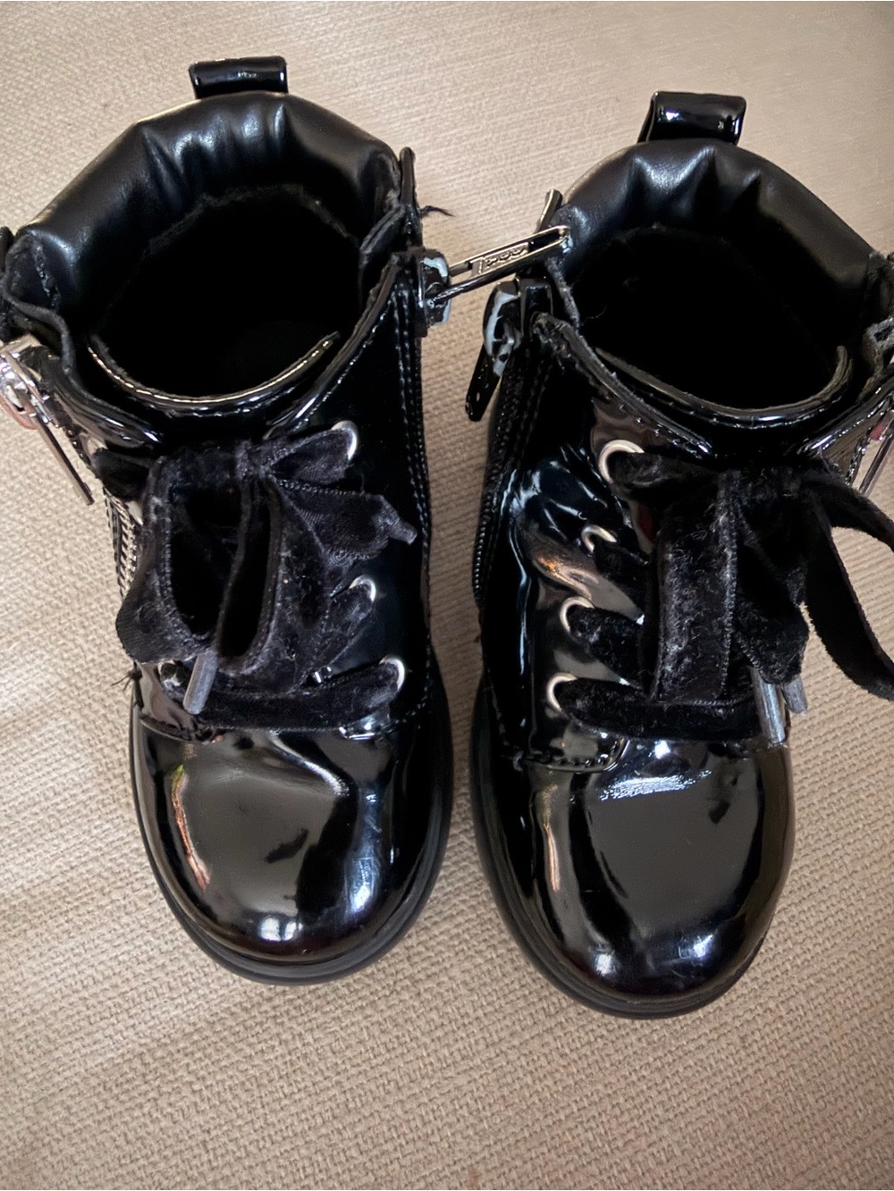 wonder nation Black Patent Lace-Up Ankle Boots with Velvet Laces